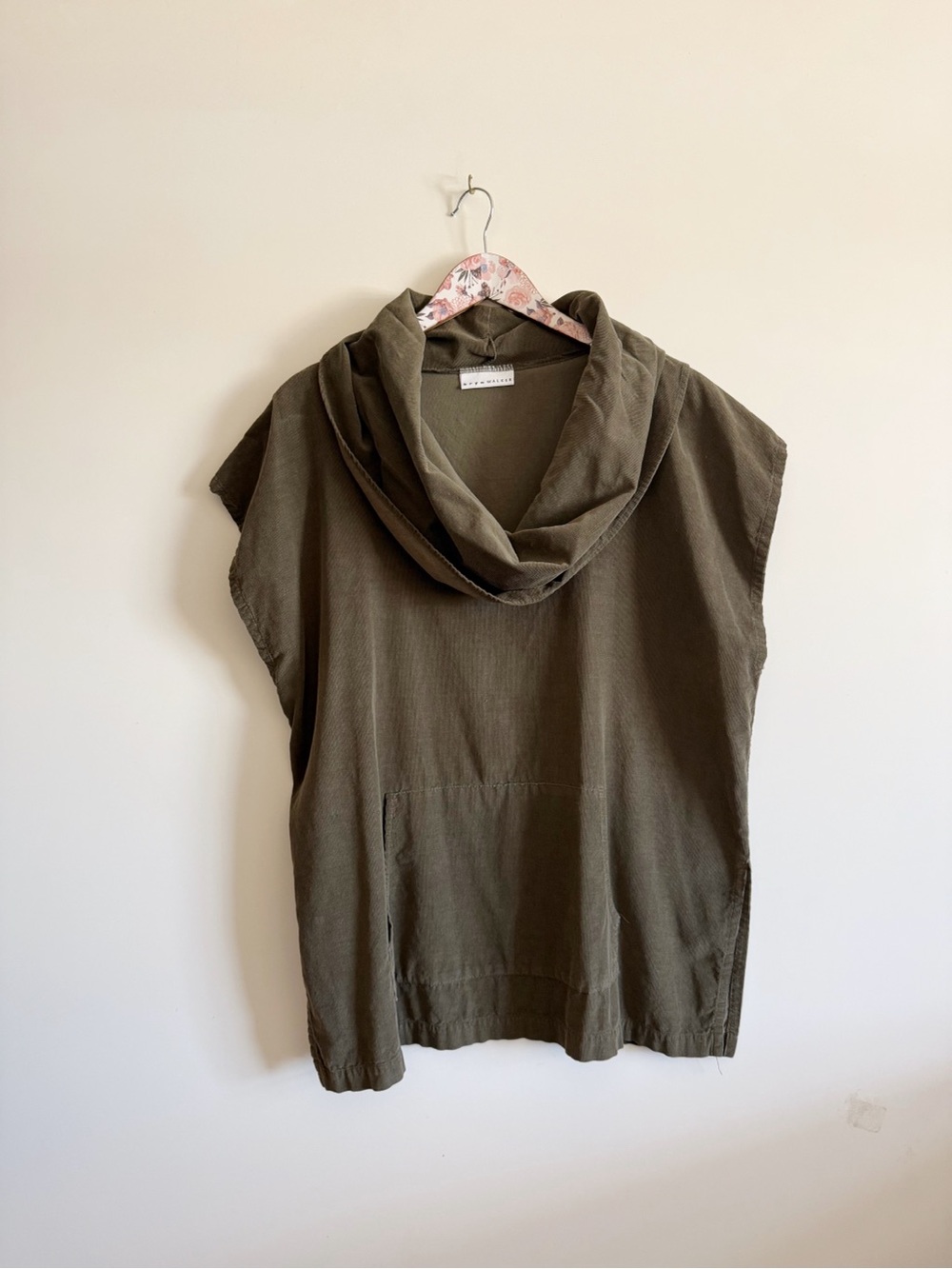 BRYN WALKER Dark Green Corduroy Cowl Neck Poncho Top Tunic S Small Oversized